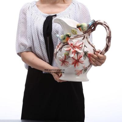 Bình Cắm Hoa Thủ Công Đắp Nổi Chim Hoa
